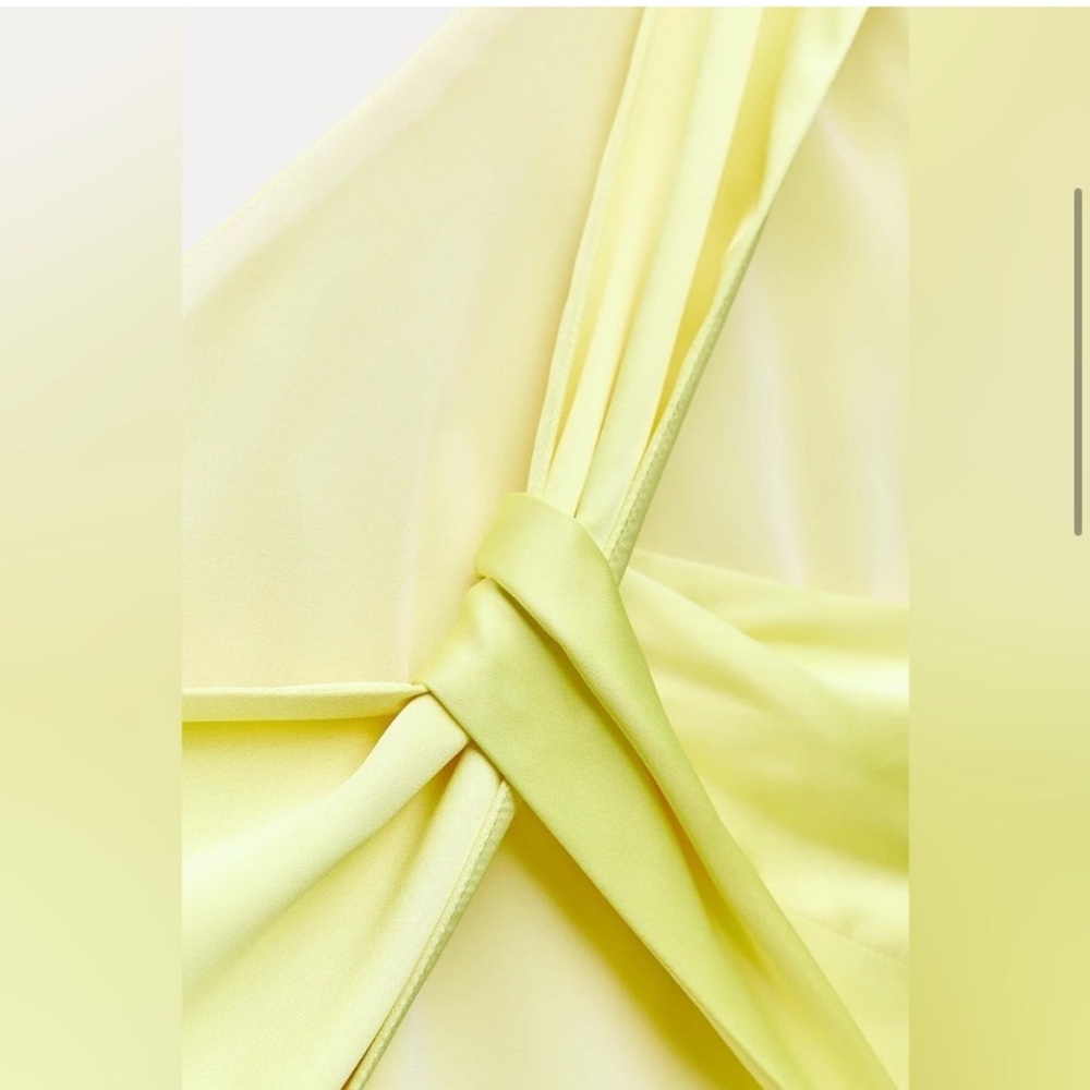 NWT. Zara Yellow Satin Effect Asymmetric Midi Dress. Size M. - Picture 6 of 9